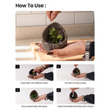 Instructions on how to use a marble herb bowl with hands demonstrating the process.