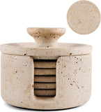 Beige stone incense burner with a lid on a white background