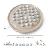 Round beige board with white marble balls, showing measurements and quantity on a white background.