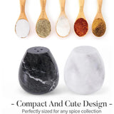 Earthen Crafts Marble Serving Bowl 8" White & Salt and Pepper Shakers 2.3" Black & White, Natural Stone Fruit Bowl for Counter Décor with Set of 2 Spice Containers, Seasoning Shaker Jars for Kitchen.