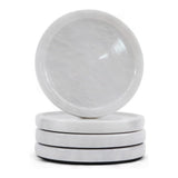 Stack of white ceramic bowls on a white background