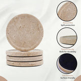 Set of stone coasters with features highlighted on a white background