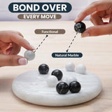 Marble game with hands interacting, featuring text 'Bond Over Every Move' and 'Functional Natural Marble'.