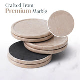 Set of marble coasters with a close-up detail on a white background