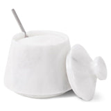White mable container with a lid on a white background