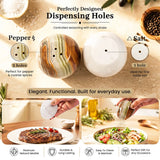 A marble seasoning dispenser with two holes for pepper and salt. 