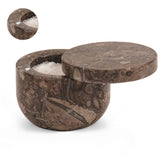 Marble salt cellar with lid on a white background