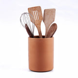 Earthen Crafts Terracotta Kitchen Utensil Holder 6.5 Inch – Handmade Natural Clay Utensil Crock for Countertop | Spatula, Spoon & Cutlery Organizer | Farmhouse Kitchen Decor & Storage Container